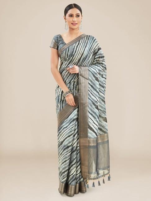 kalyan silks grey striped saree with unstitched blouse