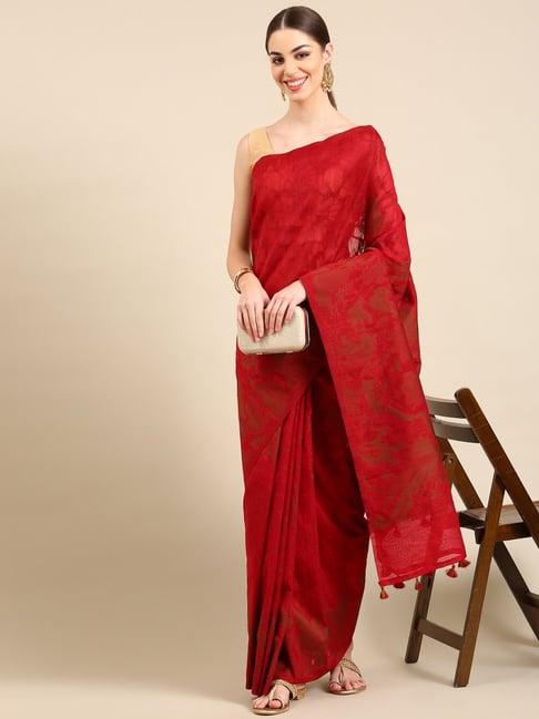 kalyan silks maroon silk embroidered saree with unstitched blouse