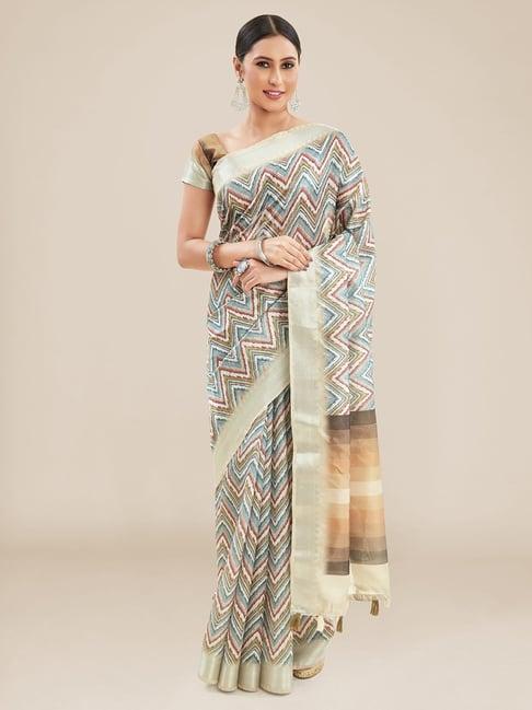 kalyan silks multicolored linen printed saree with unstitched blouse