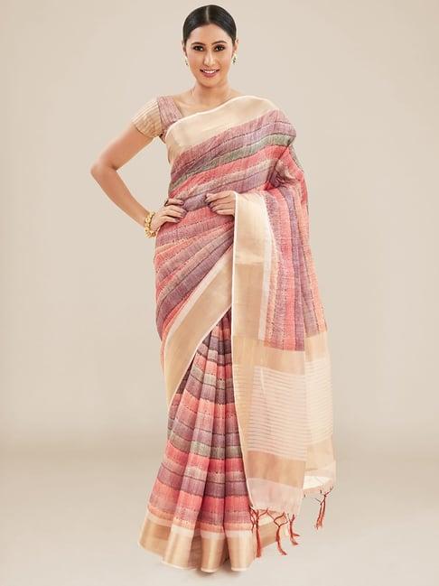 kalyan silks multicolored striped saree with unstitched blouse