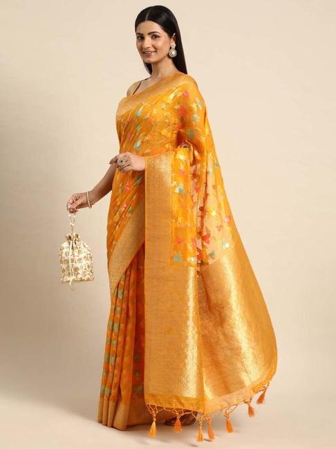 kalyan silks mustard woven saree with unstitched blouse