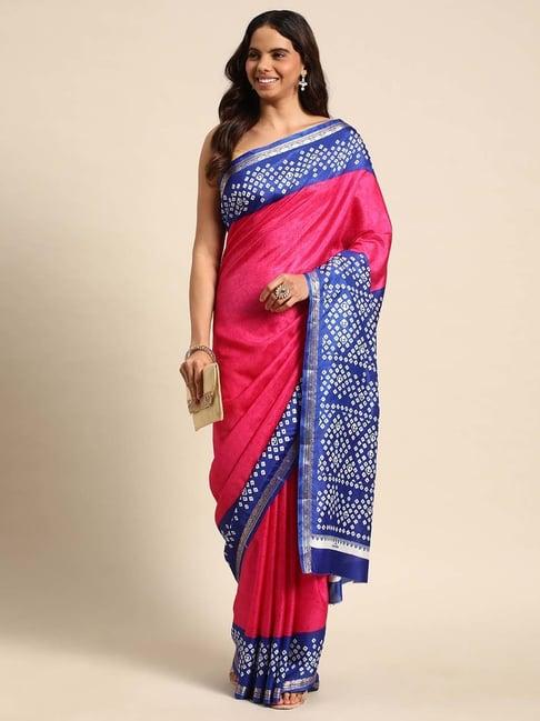 kalyan silks pink & blue printed saree with unstitched blouse