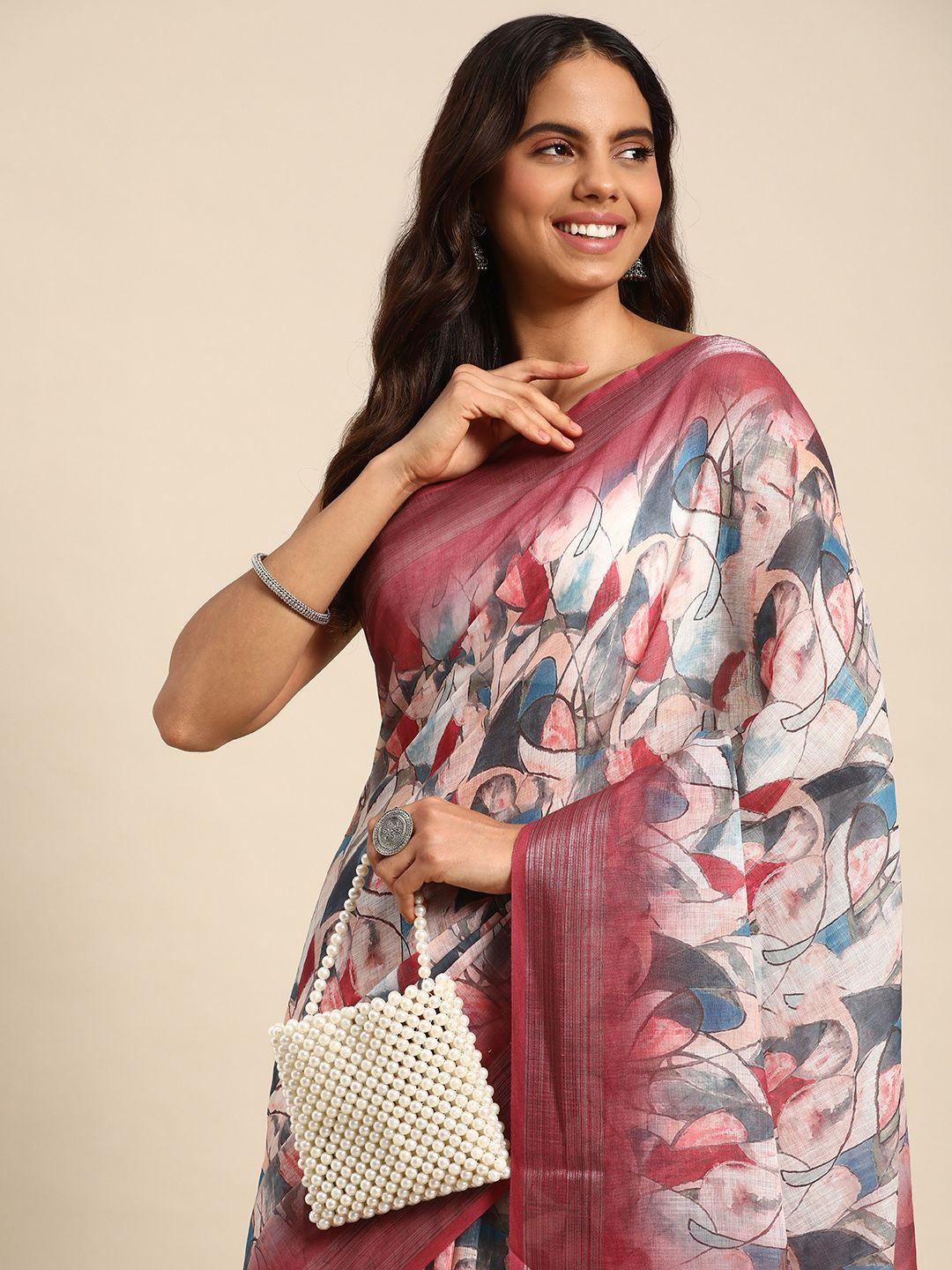 kalyan silks printed pure linen saree