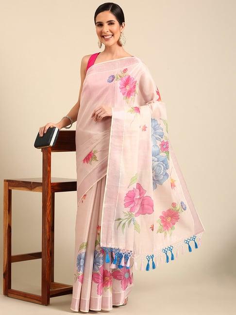 kalyan silks rose pink floral print saree with blouse