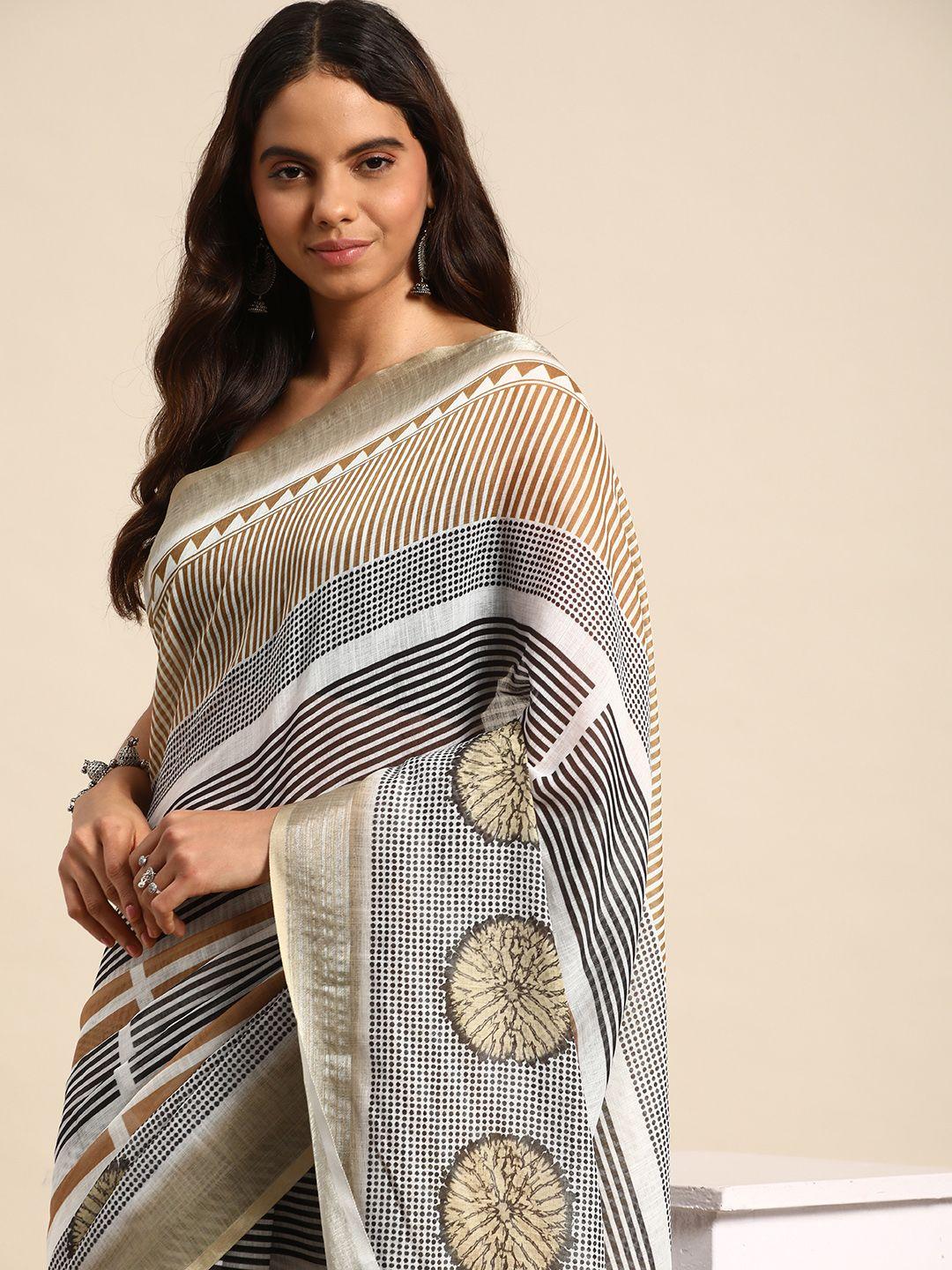 kalyan silks striped pure linen chanderi saree