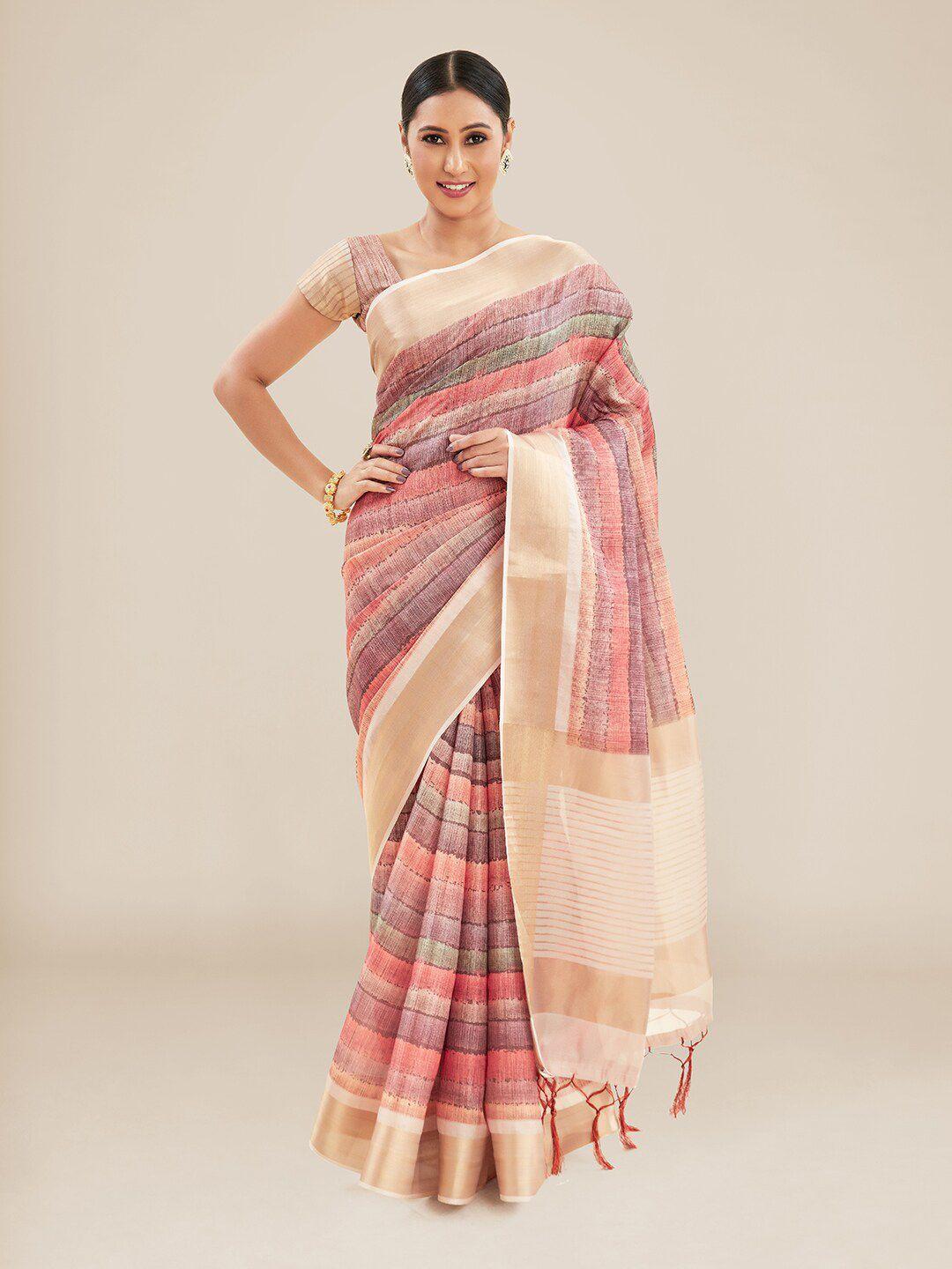 kalyan silks striped silk blend bhagalpuri zari saree