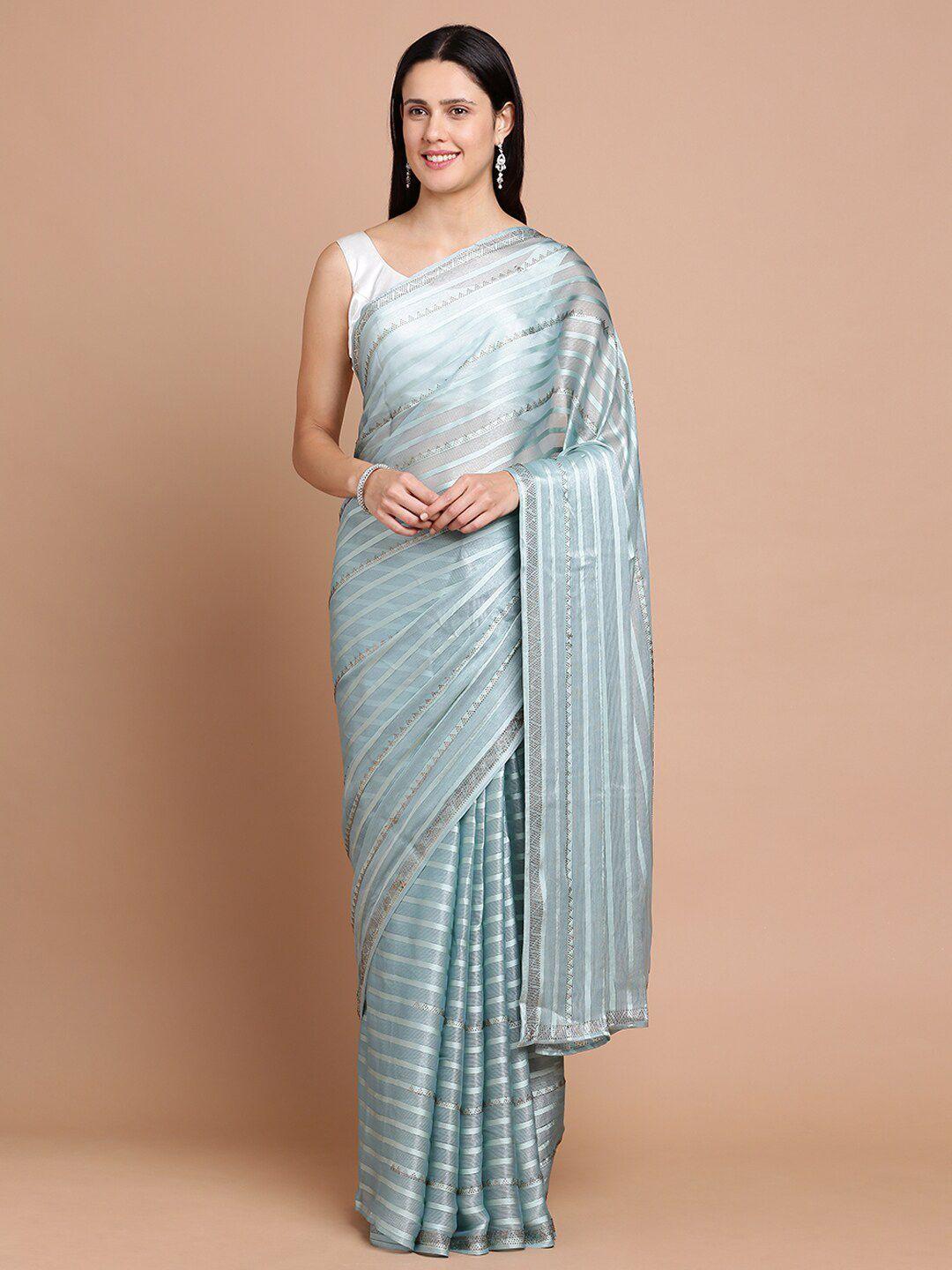 kalyan silks striped woven design beads and stones silk cotton saree