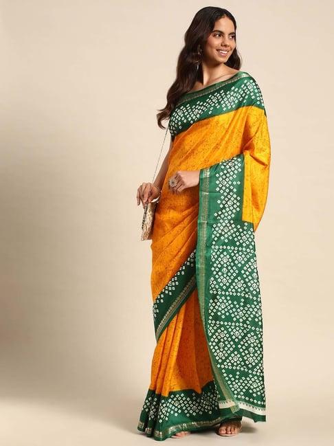 kalyan silks yellow & green printed saree with unstitched blouse