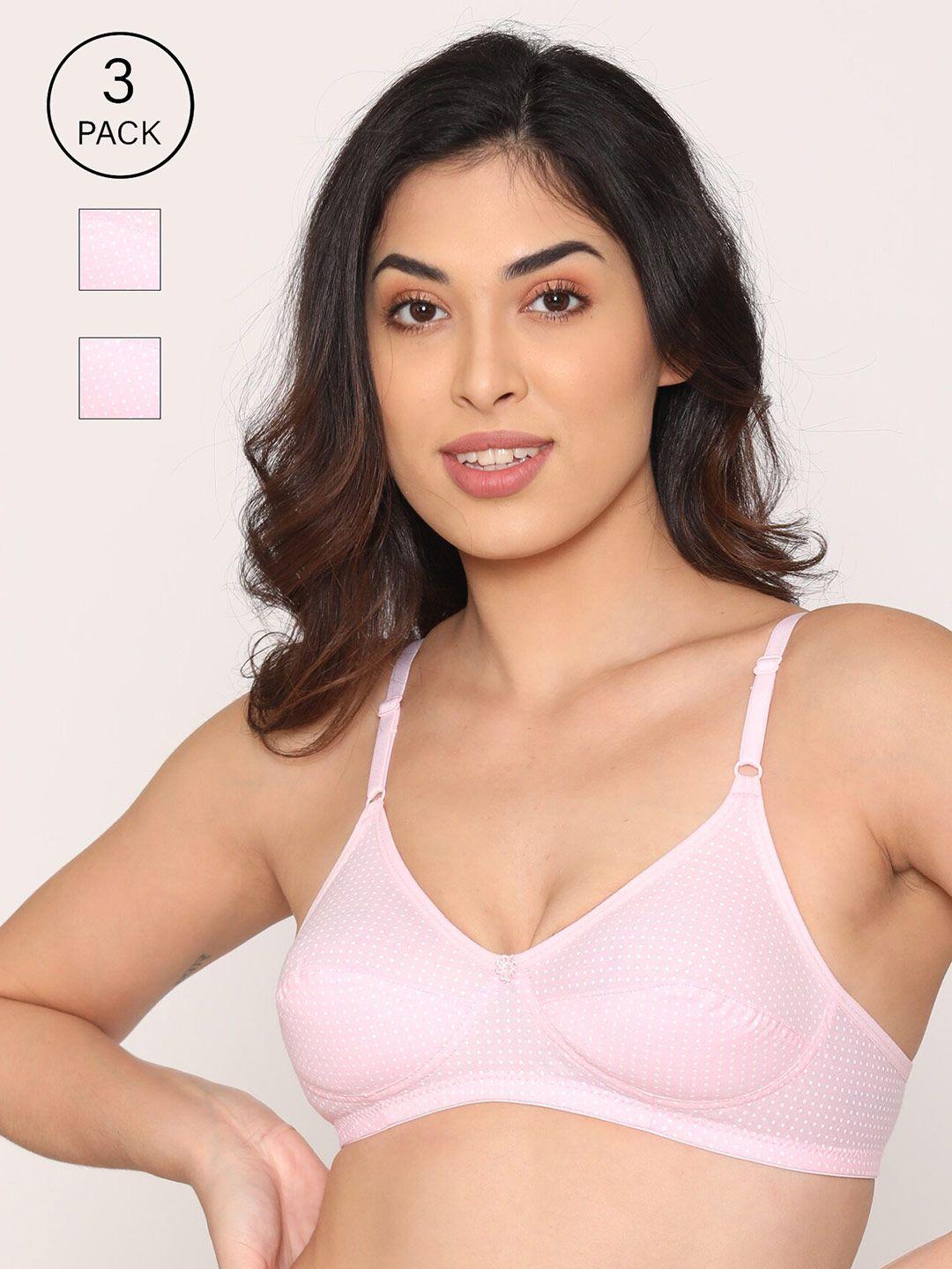 kalyani pack of 3 pink & white polka dot printed t-shirt bra