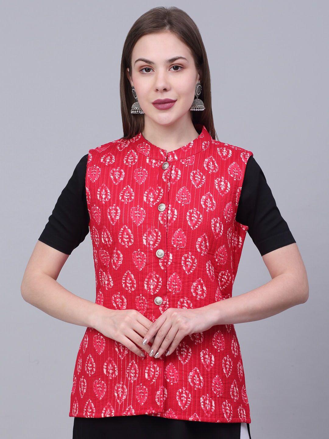 kamayra ethnic motifs mandarin collar sleeveless lightweight cotton tailored jacket