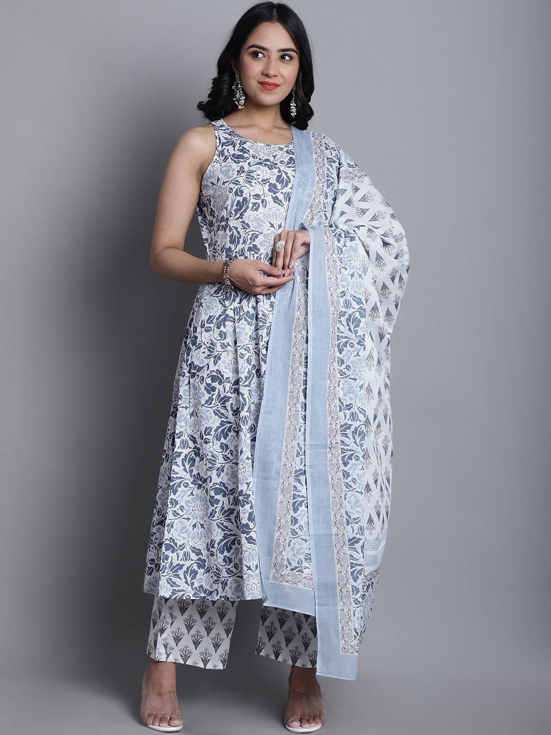kamayra ethnic motifs printed empire pure cotton kurta with palazzos & dupatta