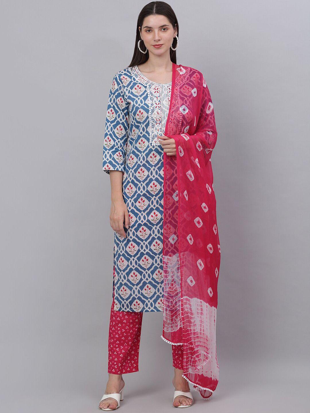 kamayra women ethnic motifs printed pure cotton kurta with trouser & with dupatta
