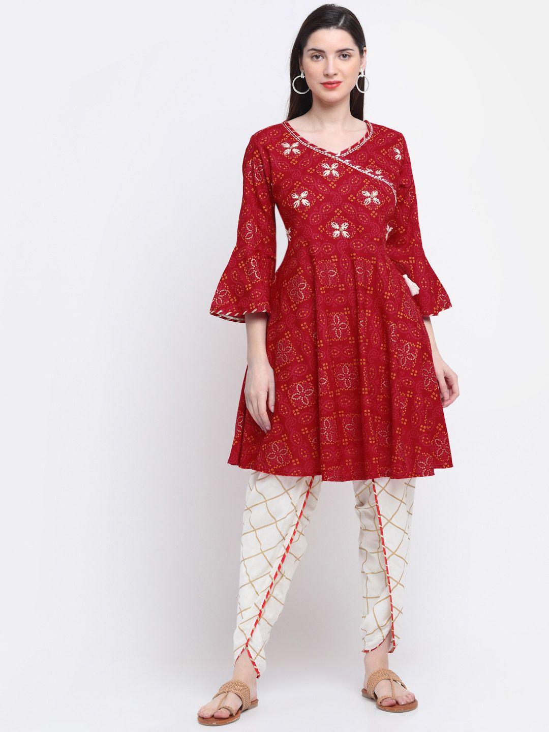 kamayra bandhani printed angrakha thread work kurta with dhoti pants