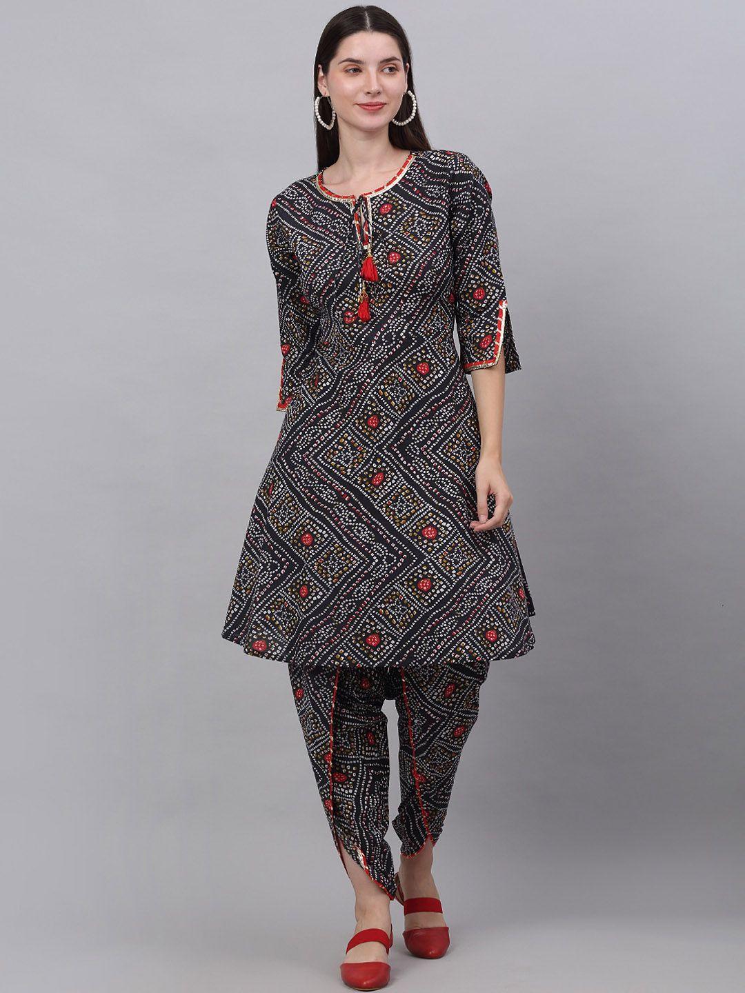 kamayra bandhani printed gotta patti pure cotton a-line kurta with dhoti pants