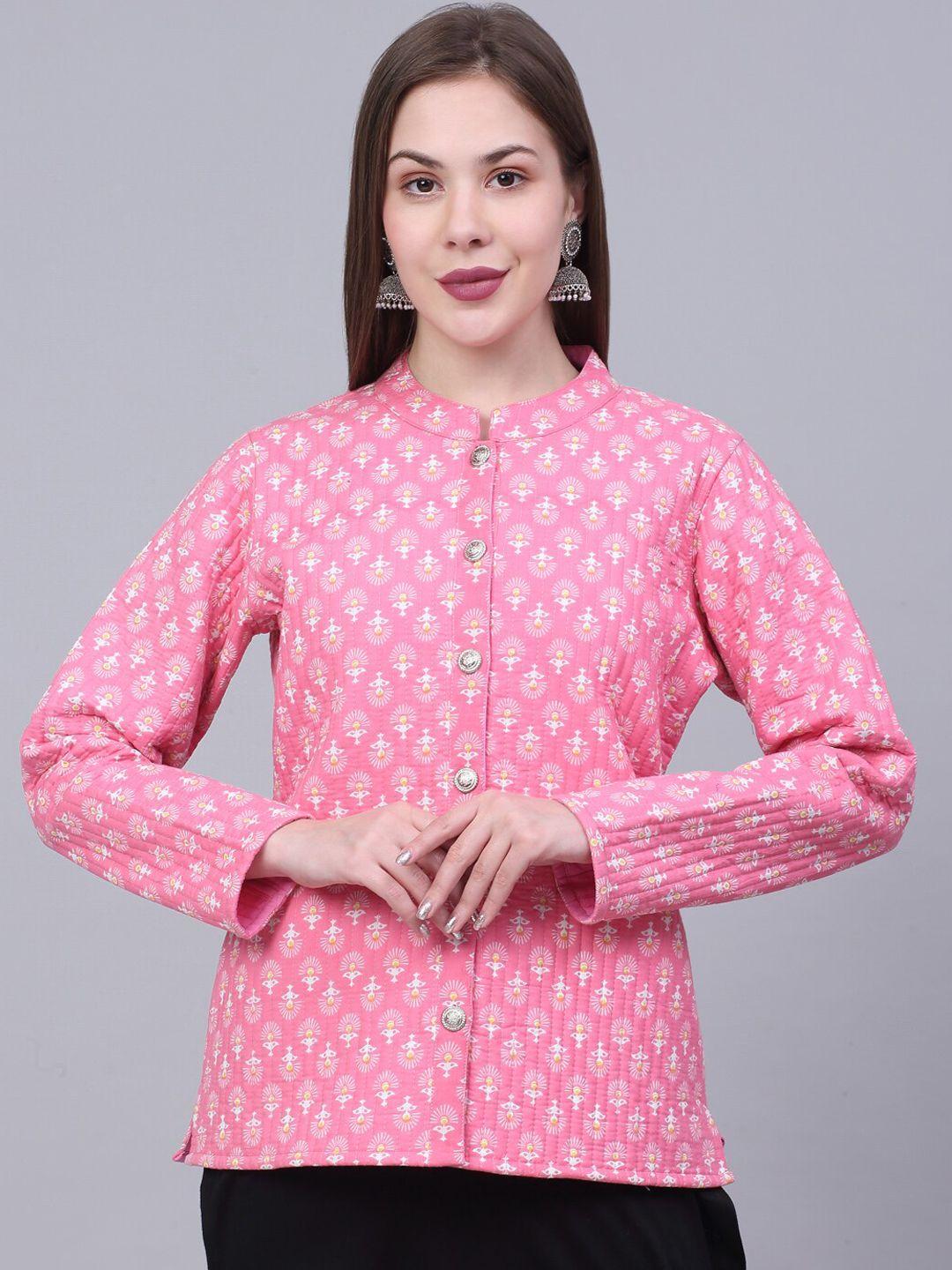kamayra ethnic motif printed mandarin collar cotton lightweight quilted jacket