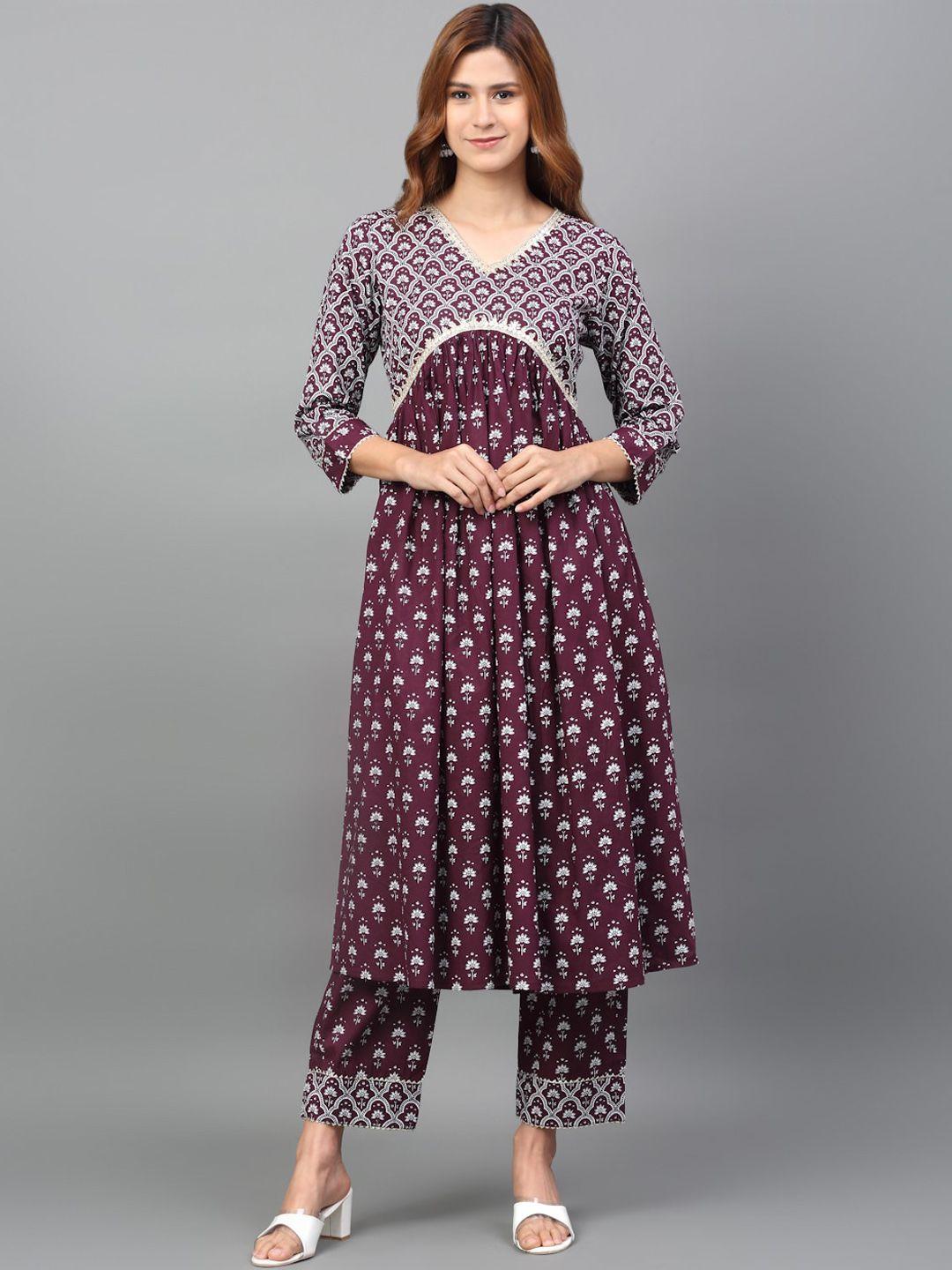 kamayra ethnic motifs printed gotta patti pure cotton empire kurta with trousers & dupatta