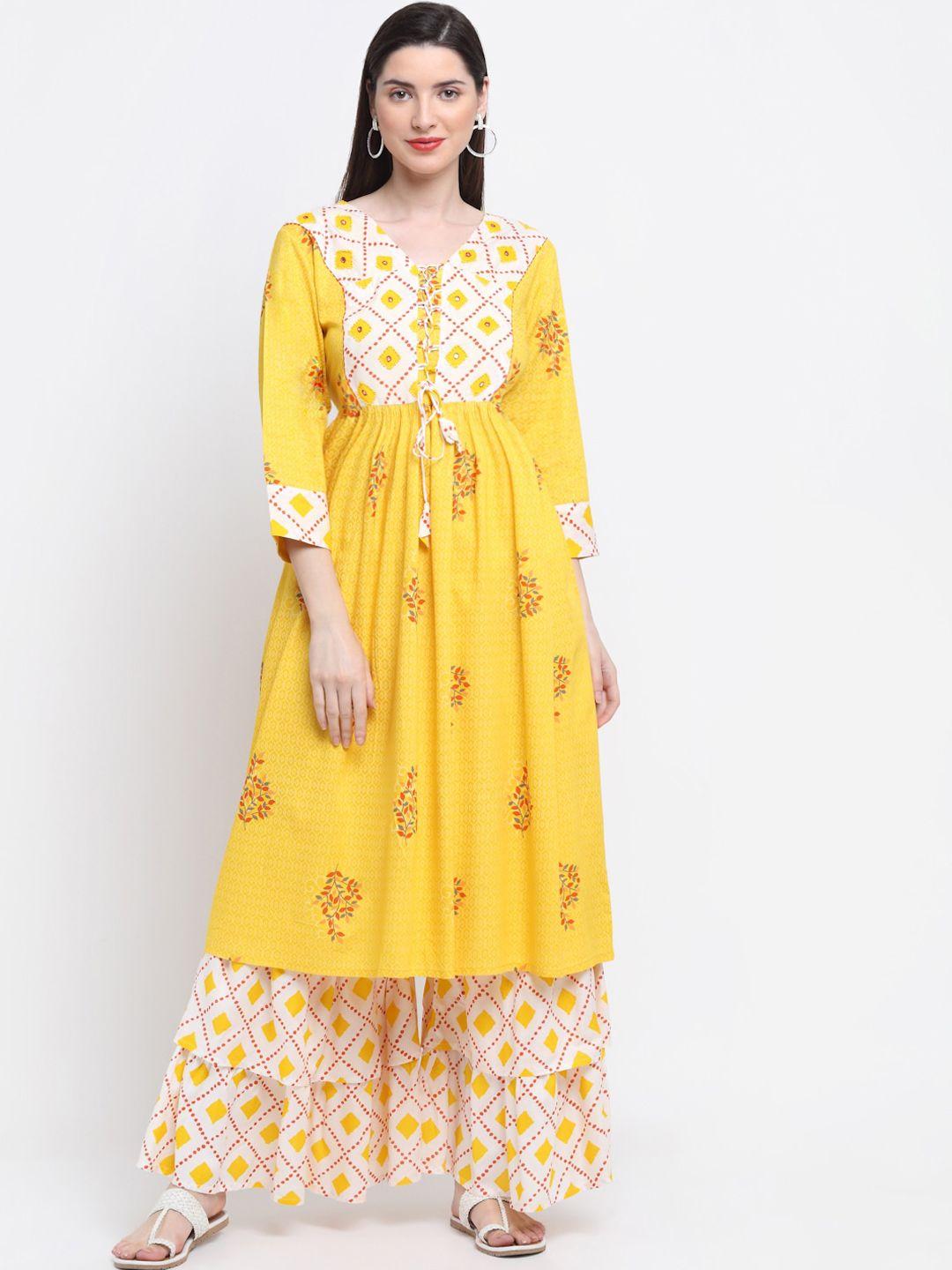 kamayra ethnic motifs printed mirror work kurta with sharara