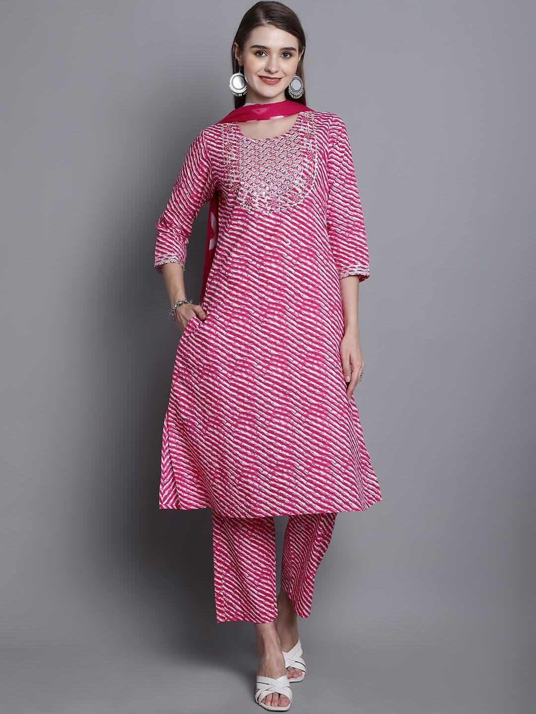 kamayra leheriya striped sequinned pure cotton kurta & palazzos with dupatta