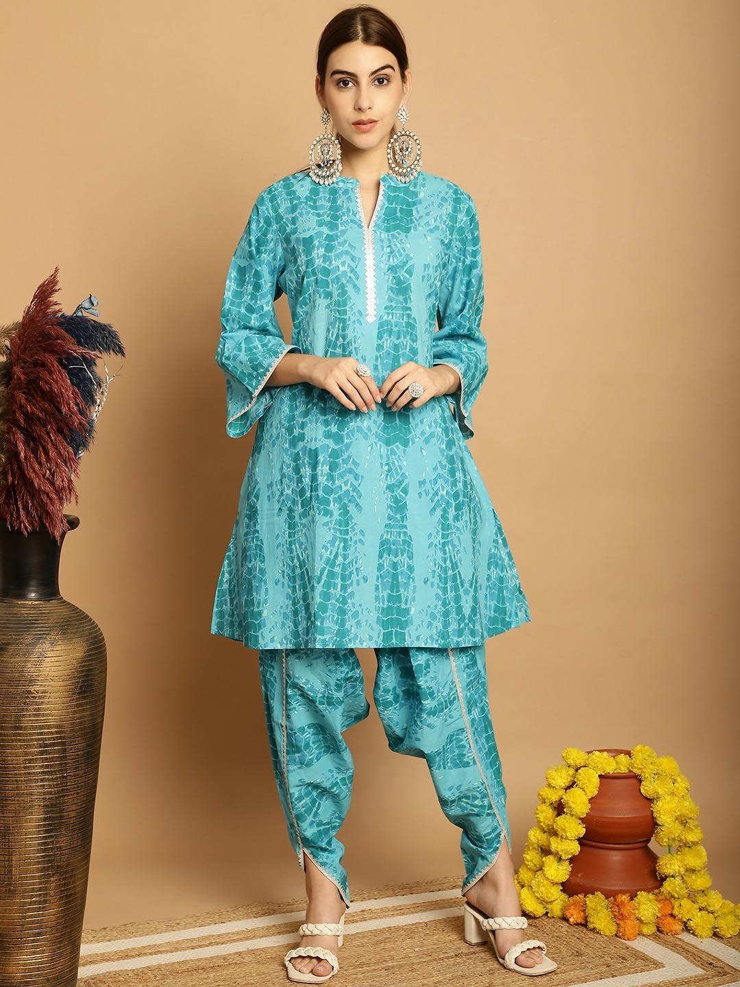 kamayra printed regular gotta patti pure cotton kurta with dhoti pants