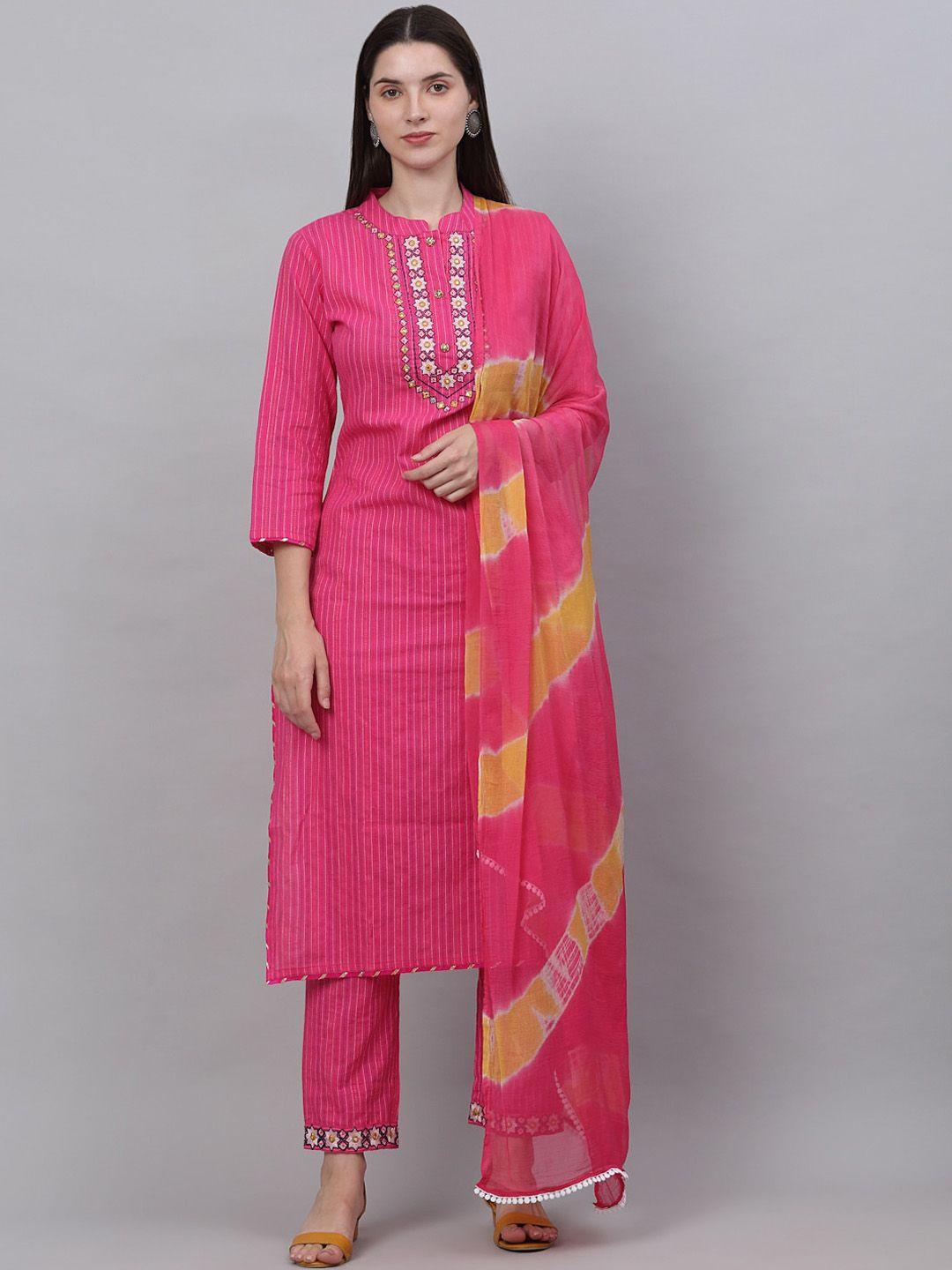 kamayra striped thread work pure cotton kurta with palazzos & dupatta