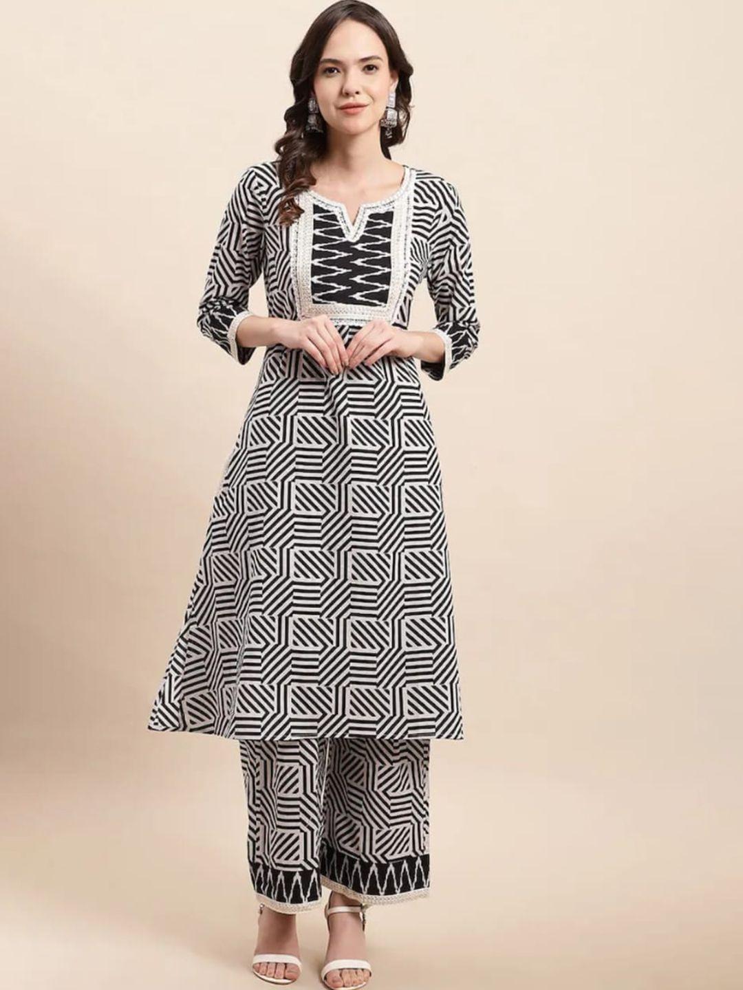 kamayra women black yoke design regular thread work pure cotton kurta with palazzos