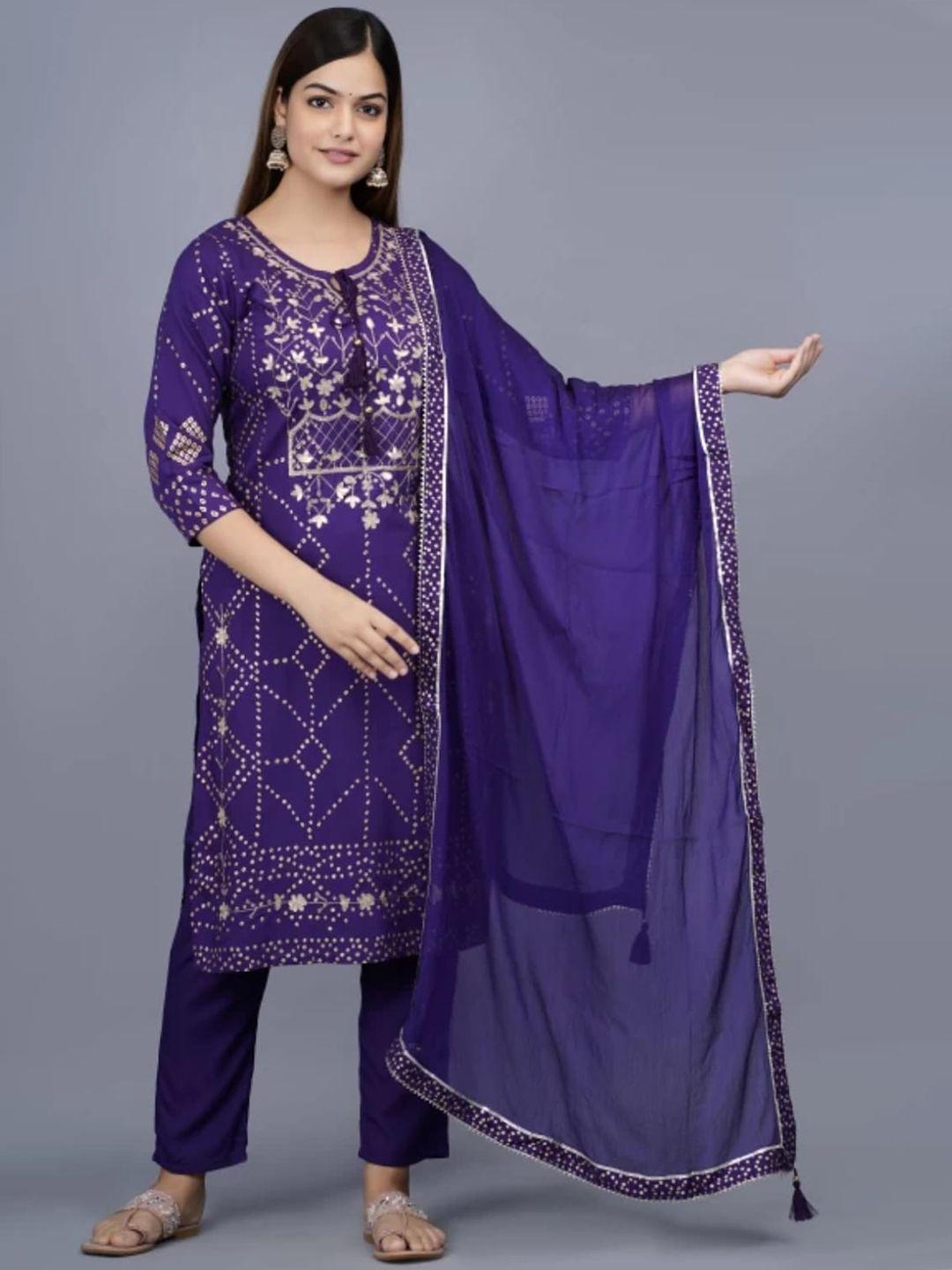 kamayra women ethnic motifs embroidered regular kurta with trousers & with dupatta