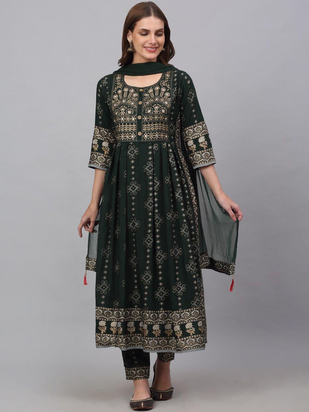 kamayra women ethnic motifs printed a-line with trousers & dupatta