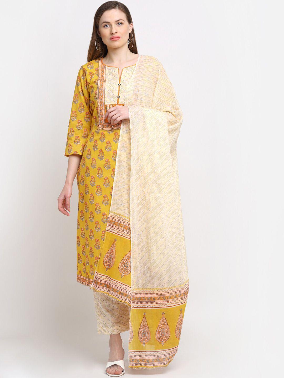 kamayra women ethnic motifs printed pure cotton kurta with trousers & with dupatta