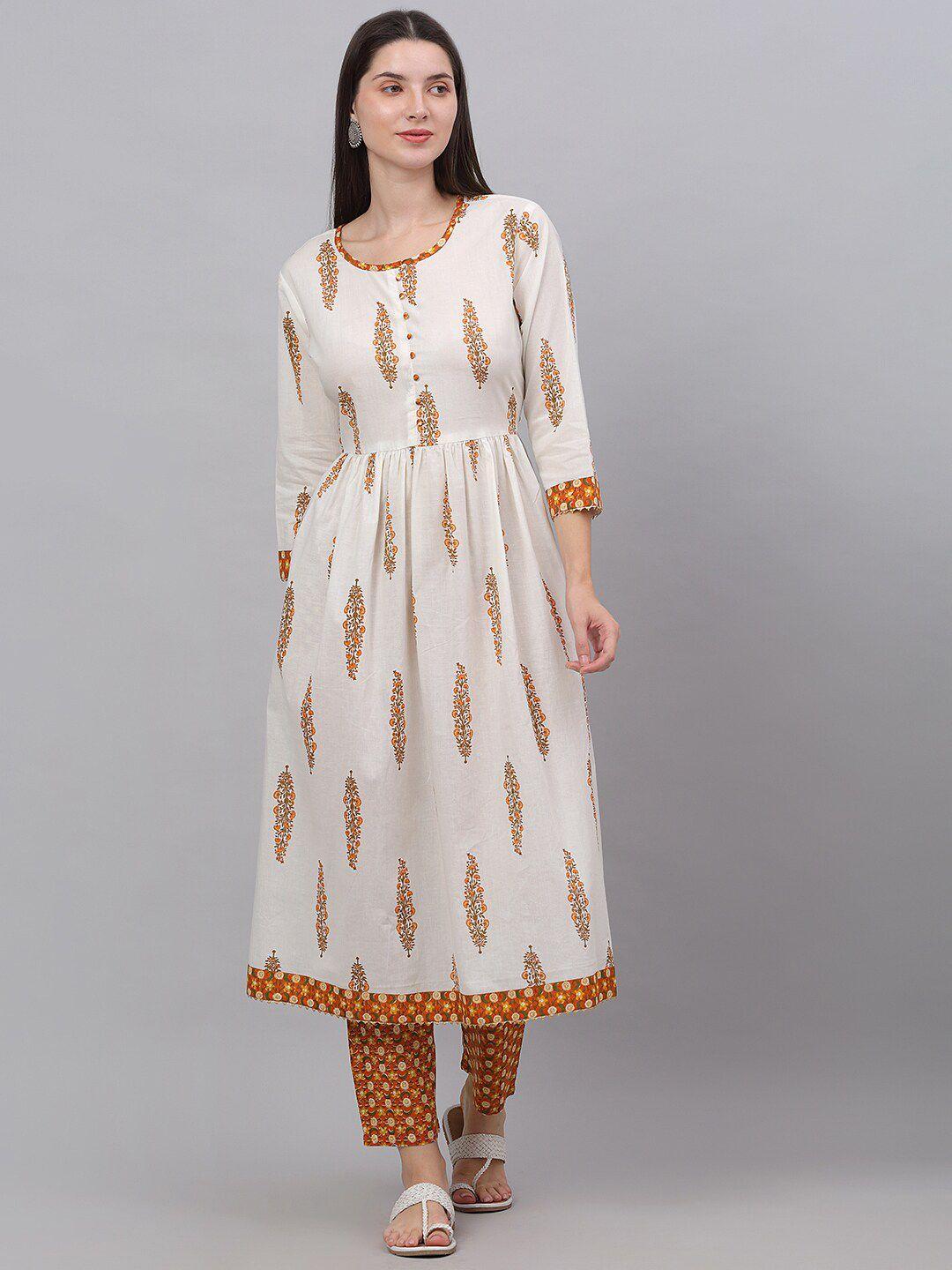 kamayra women floral printed empire pure cotton kurti with trousers & with dupatta