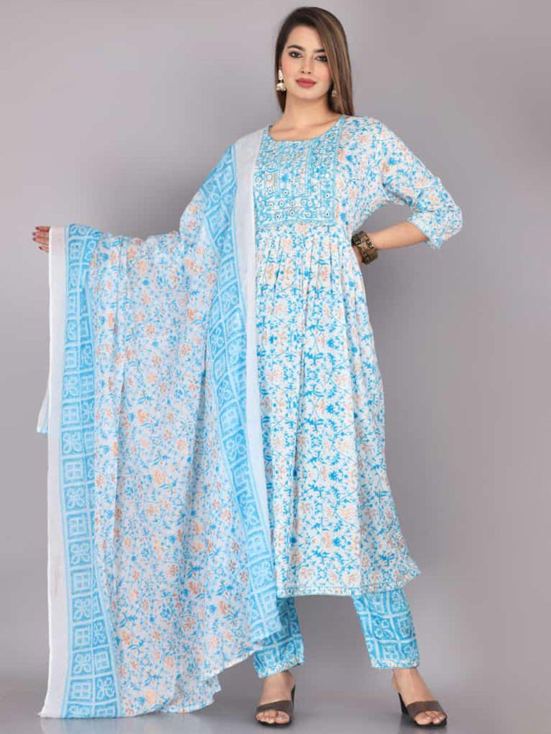 kamayra women floral yoke design regular kurta with trousers & with dupatta