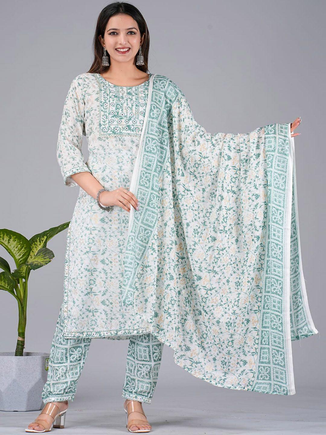 kamayra women floral yoke design regular kurta with trousers & with dupatta