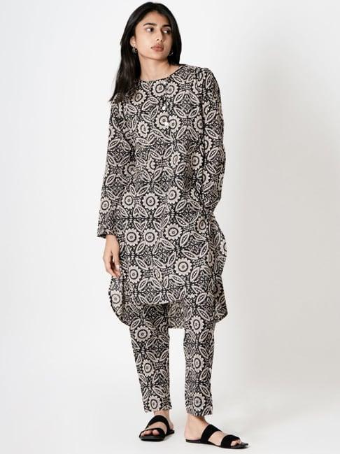 kameez by pooja black capsule 24 geometric floral hand print cotton kurta with pant