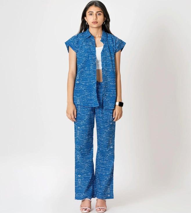 kameez by pooja blue capsule 24 digital print cotton shirt and pant co-ord set
