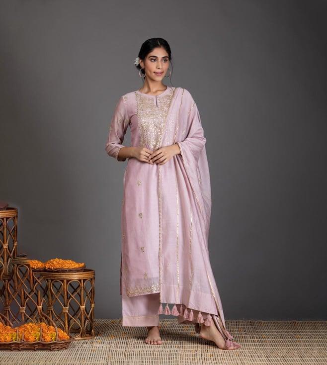 kameez by pooja blush pink jashn haze & gold kurta with pant and dupatta