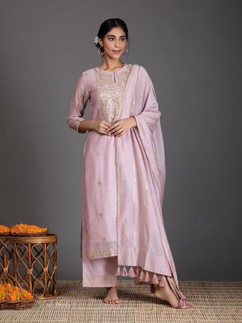 kameez by pooja blush pink jashn haze & gold kurta with pant and dupatta