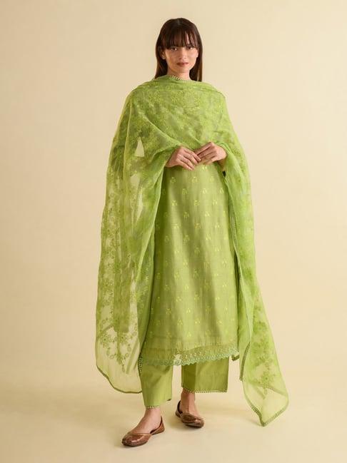 kameez by pooja green kurta with pant and dupatta