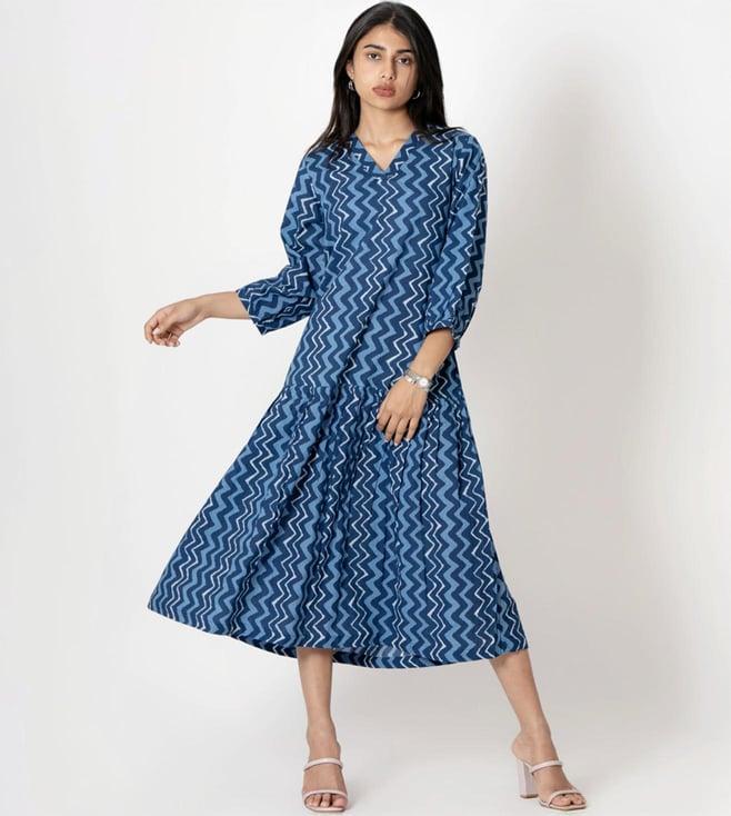 kameez by pooja indigo blue capsule 24 hand print cotton dress