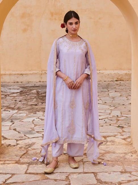 kameez by pooja lilac & gold jashn kurta with pant and dupatta