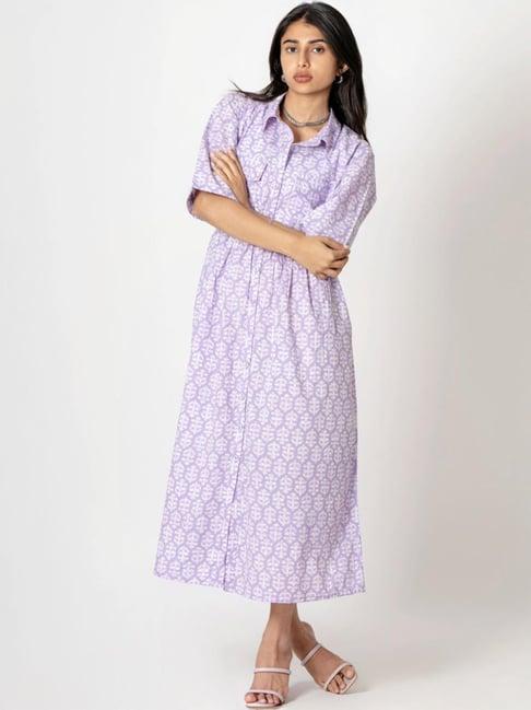 kameez by pooja lilac  capsule 24 hand print cotton dress