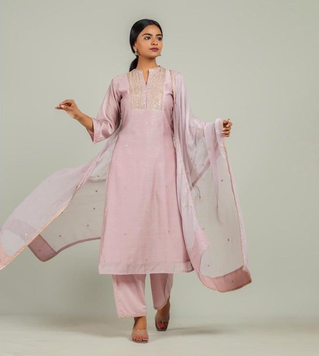 kameez by pooja mauve jashn rosemary dahlia kurta with pant and dupatta