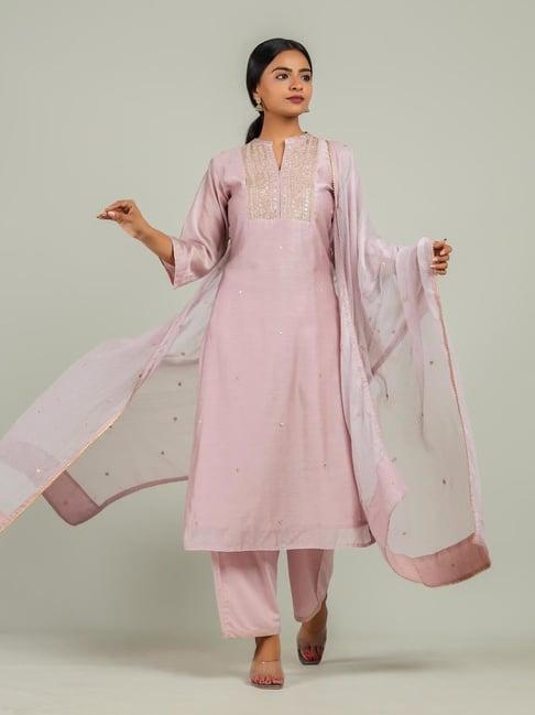 kameez by pooja mauve jashn rosemary dahlia kurta with pant and dupatta