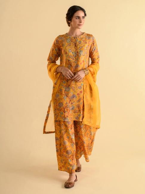 kameez by pooja mustard kurta with pant and dupatta