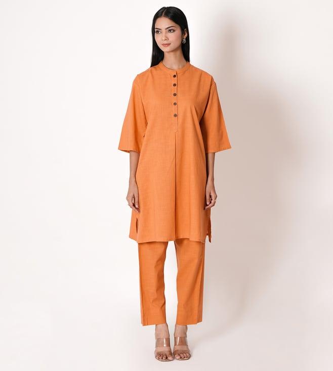 kameez by pooja orange cotton slub co-ord set (set of 2)
