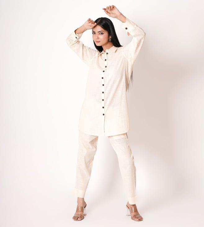 kameez by pooja pearl white cotton slub co-ord set (set of 2)