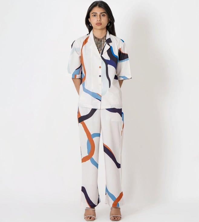 kameez by pooja white capsule 24 abstract digital print modal cotton  shirt and pant co-ord set