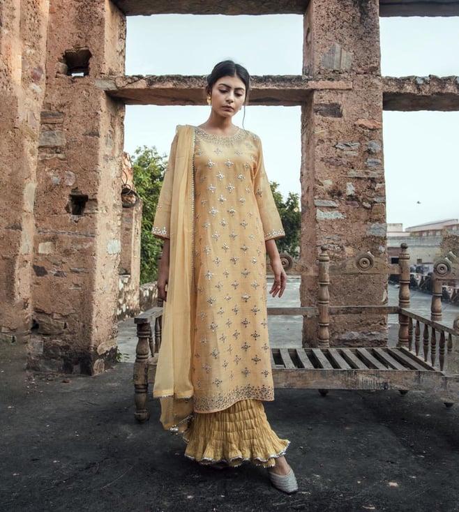 kameez by pooja yellow jashn juliet rose kurta and inner dress with dupatta