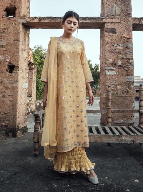 kameez by pooja yellow jashn juliet rose kurta and inner dress with dupatta
