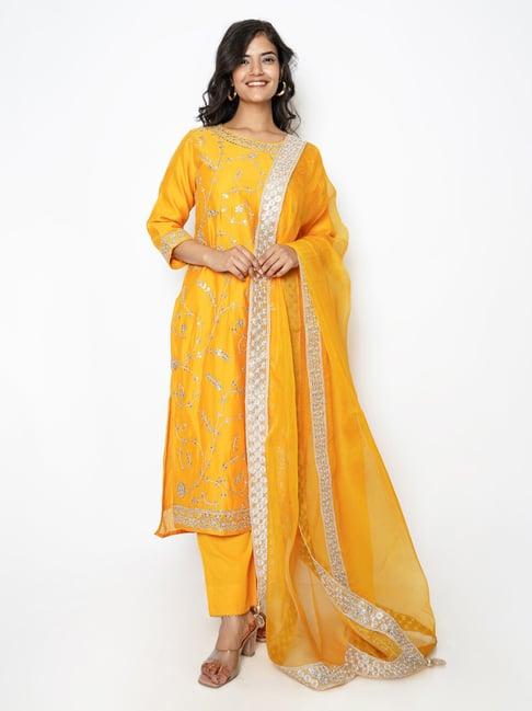 kameez by pooja yellow kurta with pant and dupatta