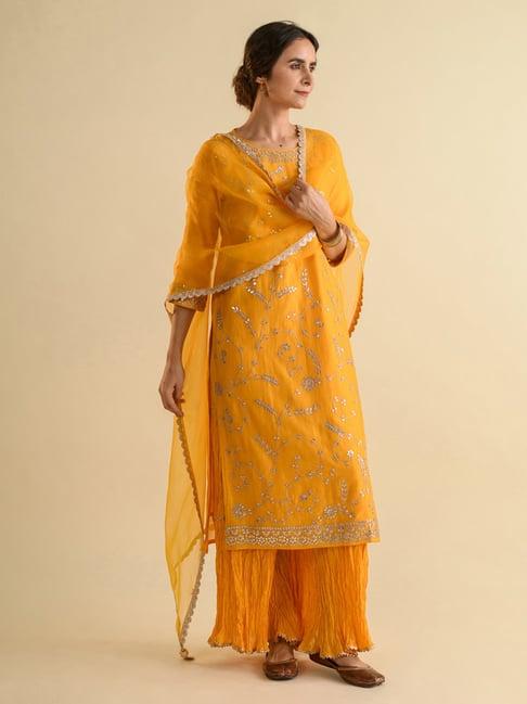 kameez by pooja yellow kurta with pant and dupatta