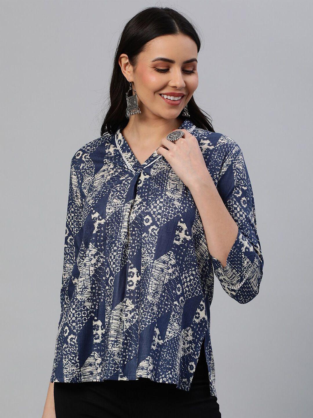 kami kubi printed lace inserts a-line pure cotton top